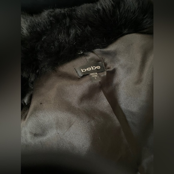 BEBE DOUBLE BREASTED PUFFER COAT REMOVABLE FAUX FUR COLLAR US S pinstripe - Picture 10 of 12